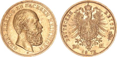 Sachsen Meiningen 20 Mark 1872 Herzog Georg II 1866 1914 EF Mit