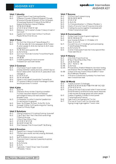 SO Int Vid Pod Cst Ans Key ANSWER KEY Speakout Intermediate ANSWER