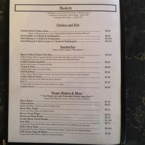 Menu at Blue Bayou pub & bar, Fort Worth