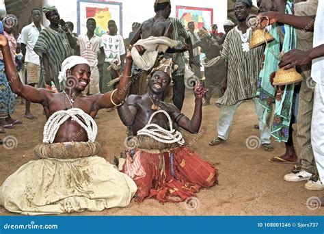 Ghanaian Men Dancing Ritual Dance To Please Gods Editorial Photo