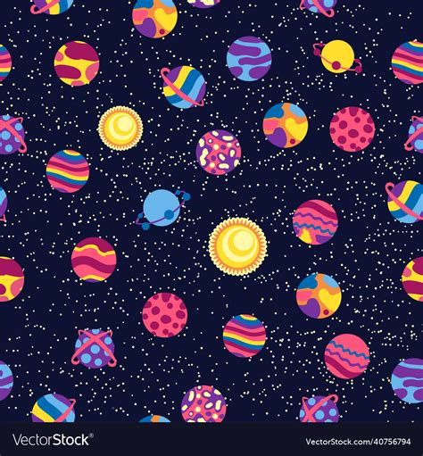 Seamless Space Pattern Planets Rockets And Stars Vector Image