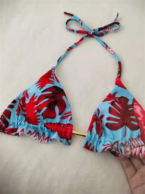 Spaghetti Strap Halter Tropical Print Bikini Set Printed Bikini Sets