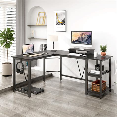 Treetalk Computer Desk L Shaped Corner Desk With Layer Storage Large