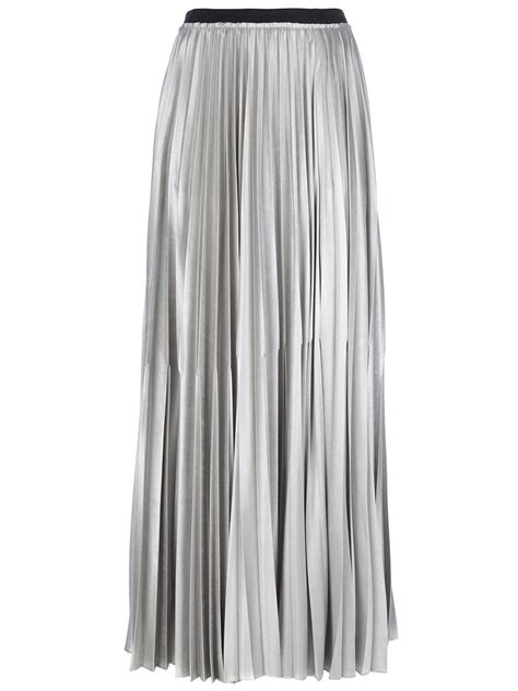 Enza Costa Pleated Maxi Skirt In Silver Lyst