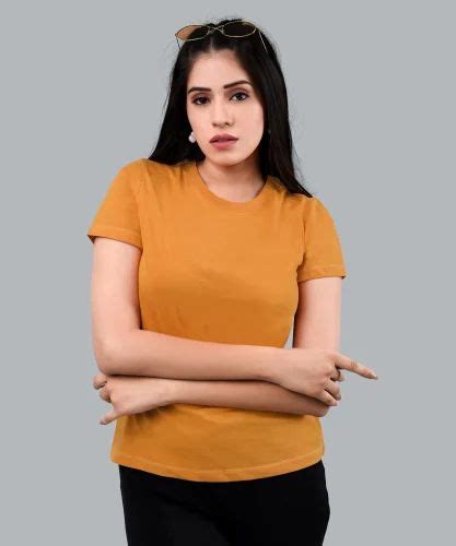 Half Sleeve Ladies Mustard Cotton Plain T Shirt Casual Wear At Rs 165