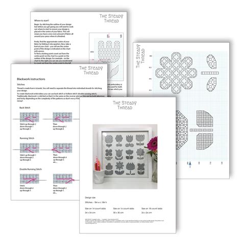 Folk Flowers Blackwork Pattern PDF Blackwork Embroidery Etsy UK