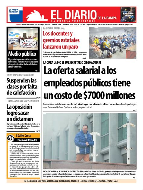 Tapa De El Diario En Papel Viernes 24 De Mayo De 2024 El Diario De