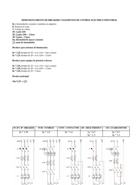 Dimensionamiento De Breakers Y Elementos De Control Eléctrico