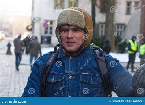 Ansis Ataols Berzins, during Demonstration Against New Coalition of ...