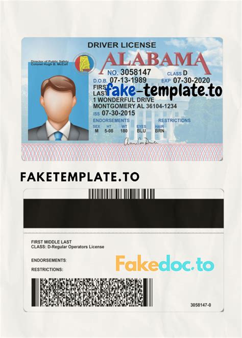 Alabama Drivers License Template V2 Faketemplatecc