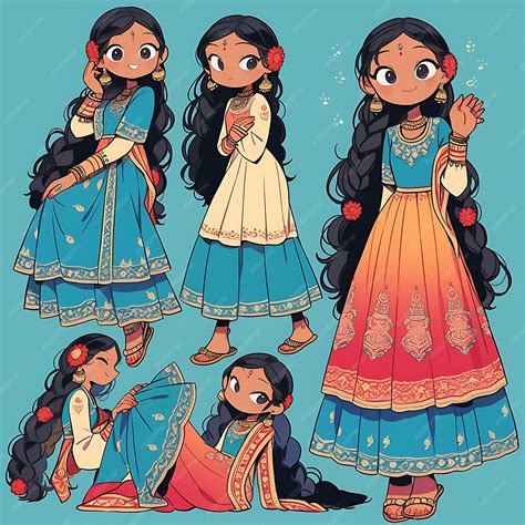 Premium Photo Sticker Of Female Indian Bollywood Chibi Kawaii Sari Fashion Vibrant Co Concept