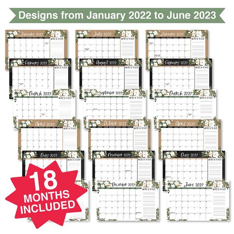 Large Desk Calendar 2022 2023 2022 Wall Calendar Flowers Desk