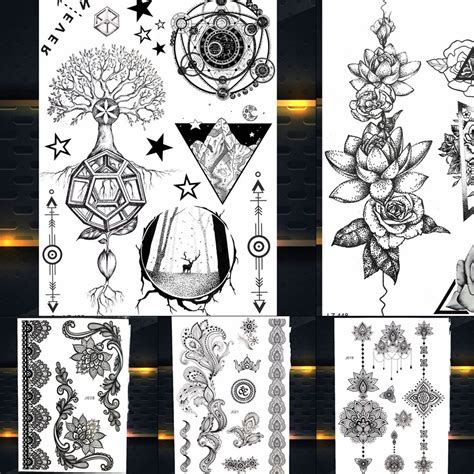 Tatuajes Temporales De Henna Negra Con Dise O M Gico Geom Trico Para