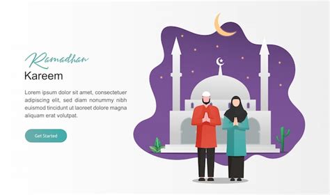 Tarjeta De Felicitación De Ramadán Hombre Y Mujer Personaje Musulmán