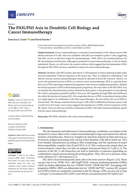 Pdf The Flt L Flt Axis In Dendritic Cell Biology And Cancer