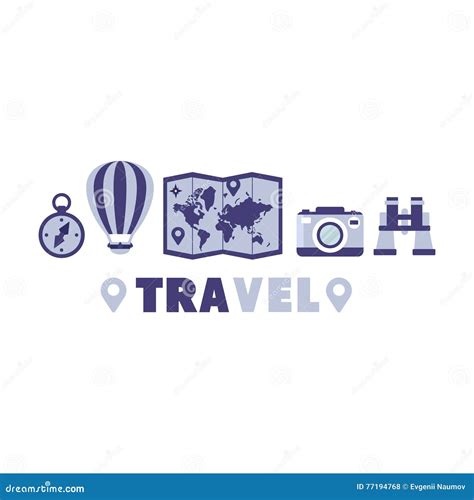 Adventure Travel Symbols Set By Five In Line Stock Vector