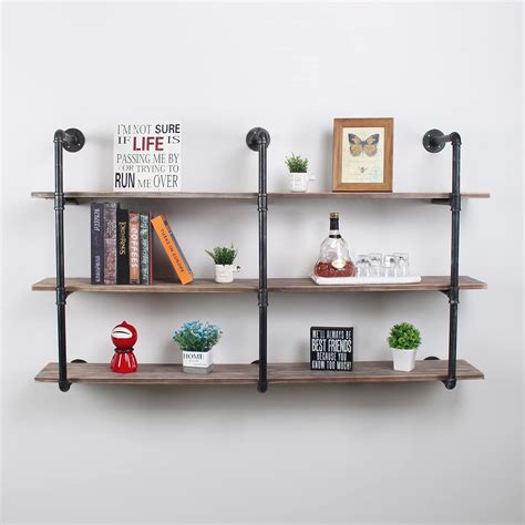 Industrial Pipe Shelving Wall Mounted 63in Rustic Metal Floating