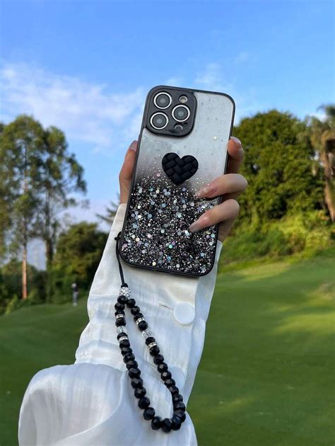 Cell Phone Lanyards Luxury Sequin Decor Phone Case With Heart Design