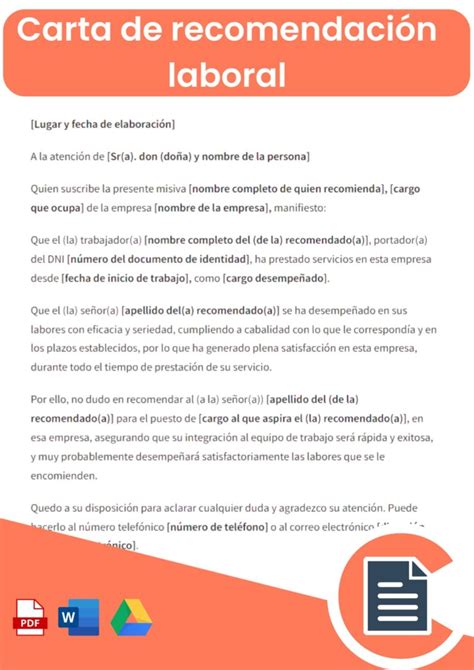 Carta De Recomendación Laboral Rellena Online Word Pdf