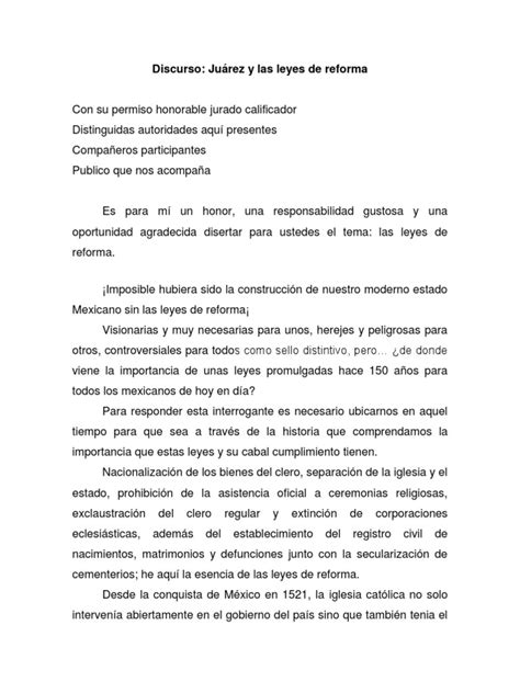 Discurso A Benito Juarez Pdf Estado Política Iglesia Católica