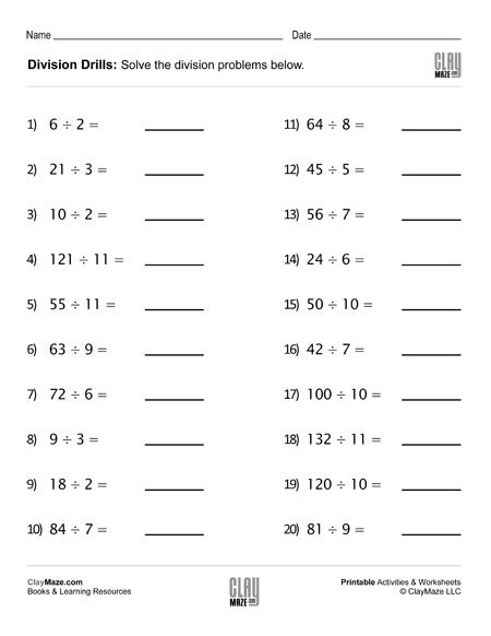 Division Drills Worksheet Set 1 Homeschool Books Math Workbooks