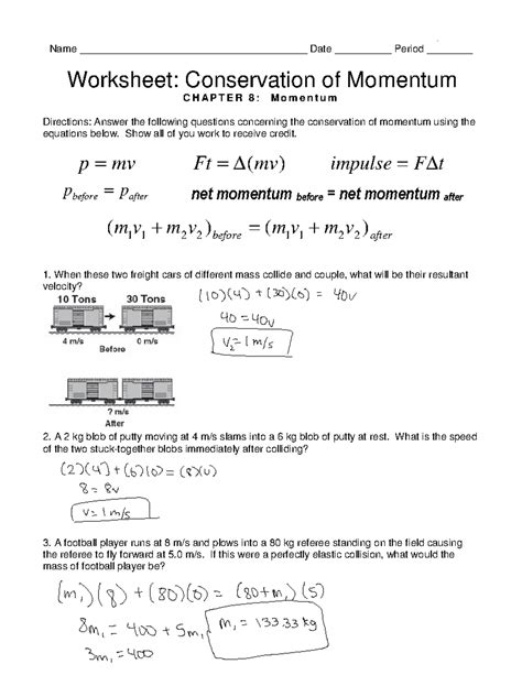 Momentum Problem Solving Answers 5