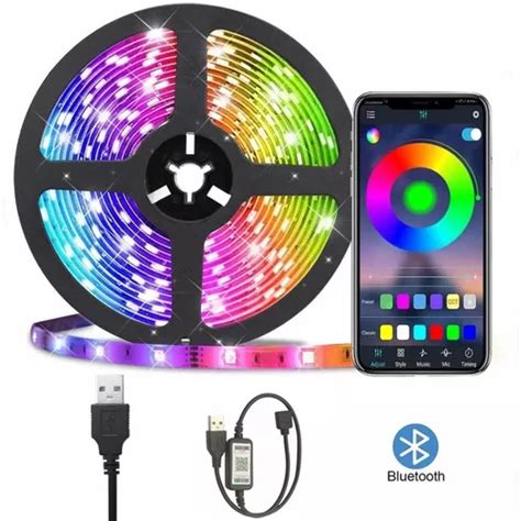 Tira Luz Led Bluetooth 2m Tira Led Rgb 5050 Usb Aplicación Meses Sin