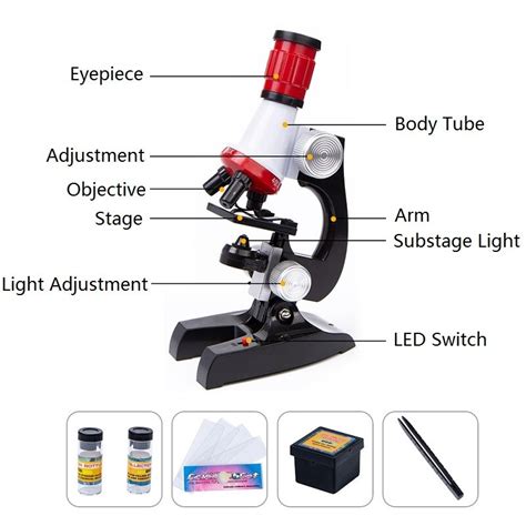 Kit De Microscopio Para Niños Monocular Iluminado De 100x 400x 1200x