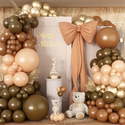 Amazon Brown Balloon Garland Arch Kit Nude Tan Balloon Set With Brown Gold Metallic