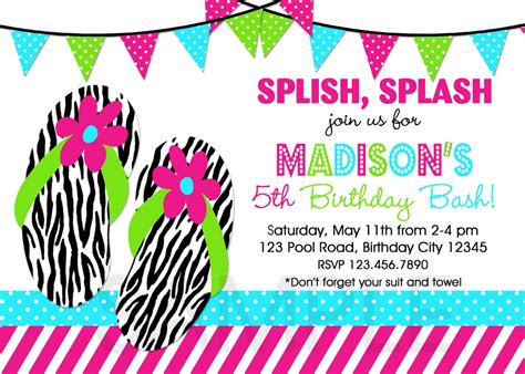 Flip Flop Pool Party Birthday Invitation Flip Flop Birthday Etsy