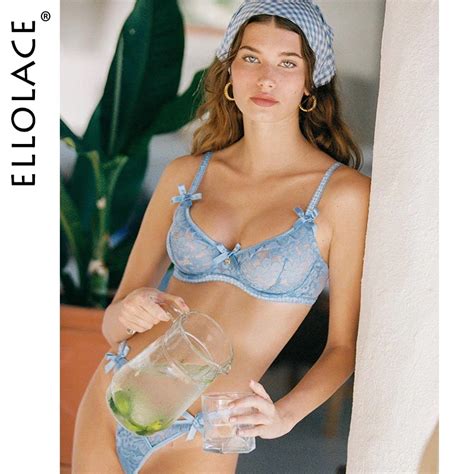 Ellolace Fancy Lingerie Sexy Floral Lace Underwear Set Women Piece