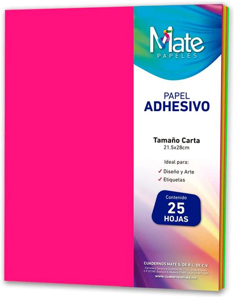 Mate Papel Adhesivo Colores Tamaño Carta 25 Hojas Amazon mx