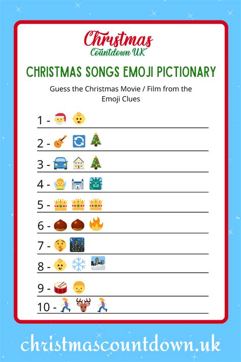 Christmas Songs Emoji Pictonary Game - Free Printable 2024