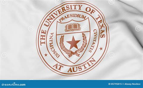 Close-up of Waving Flag with University of Texas Austin Emblem 3D ...