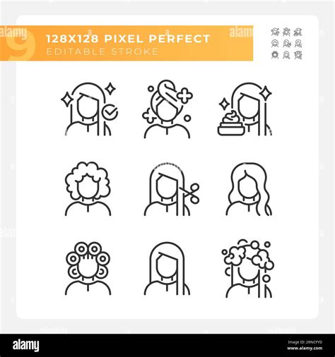 Editable Pixel Perfect Black Haircare Line Icons Stock Vector Image