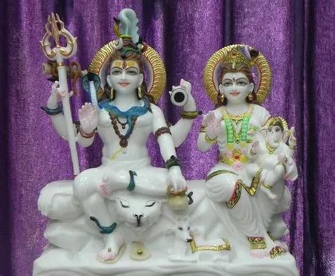 White Painted Marble Shiva Parvati Statue For Worship Size