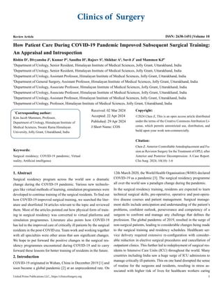 How Patient Care During COVID 19 Pandemic Improved Subsequent Surgical