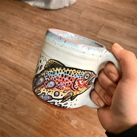 Rainbow Trout Mug With Blue And Orange Lip Drip Etsy Mugs Pottery