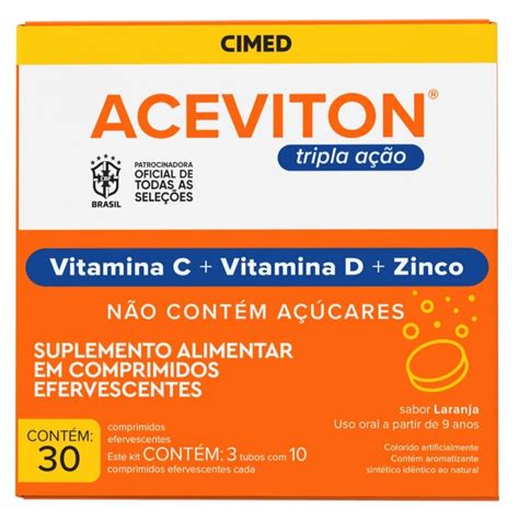 Aceviton Tripla Ação Vitamina C D e Zinco Cimed 30 Comprimidos