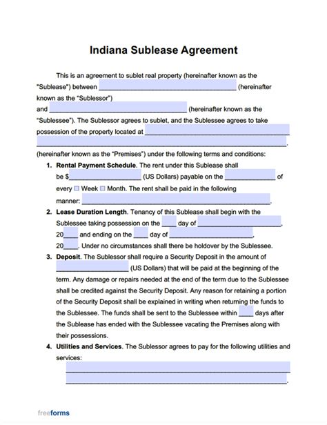 Free Indiana Rental Lease Agreement Templates Pdf Word