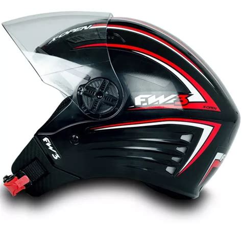 Capacete Moto Aberto X Open Preto Vermelho Viseira Cristal Cor Preto