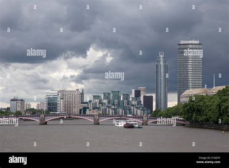 Stormy Sky Looking South Along The River Thames Towards Lambeth Bridge