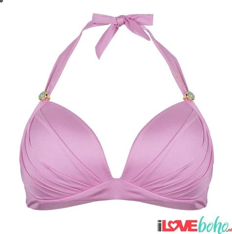Bikini Roze BOHO Bikini Top Ibiza Lustrous Halter Roze Rose Pink XL Cup D Bol