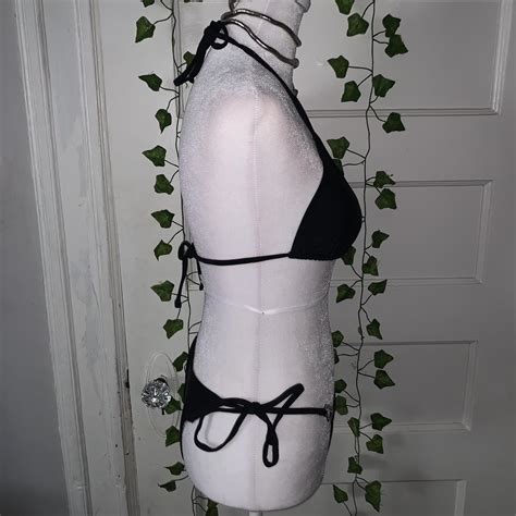 Black Rhinestone Heart Triangle Bikini Size S Top Depop