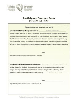 Fillable Online Studentscommission Participant Consent Form Participant