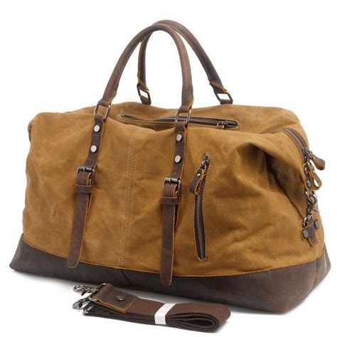 Vintage Waxed Canvas Men Travel Duffel Large Capacity Oiled Leather