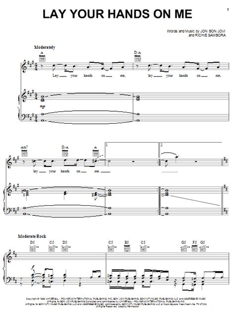 Bon Jovi Lay Your Hands On Me Sheet Music And Printable Pdf Music