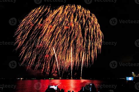 fireworks celebration over sea in pattaya beach 13284474 Stock Photo at ...