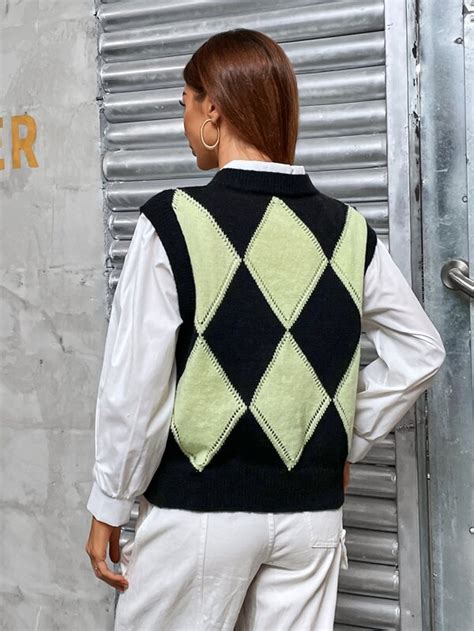 Argyle Pattern Sweater Vest Without Blouse SHEIN USA