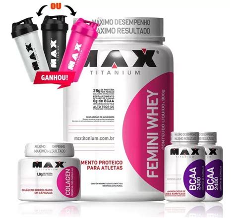 Kit Super Mulher Academia Whey Colageno Bcaa Max Titanium Sabor